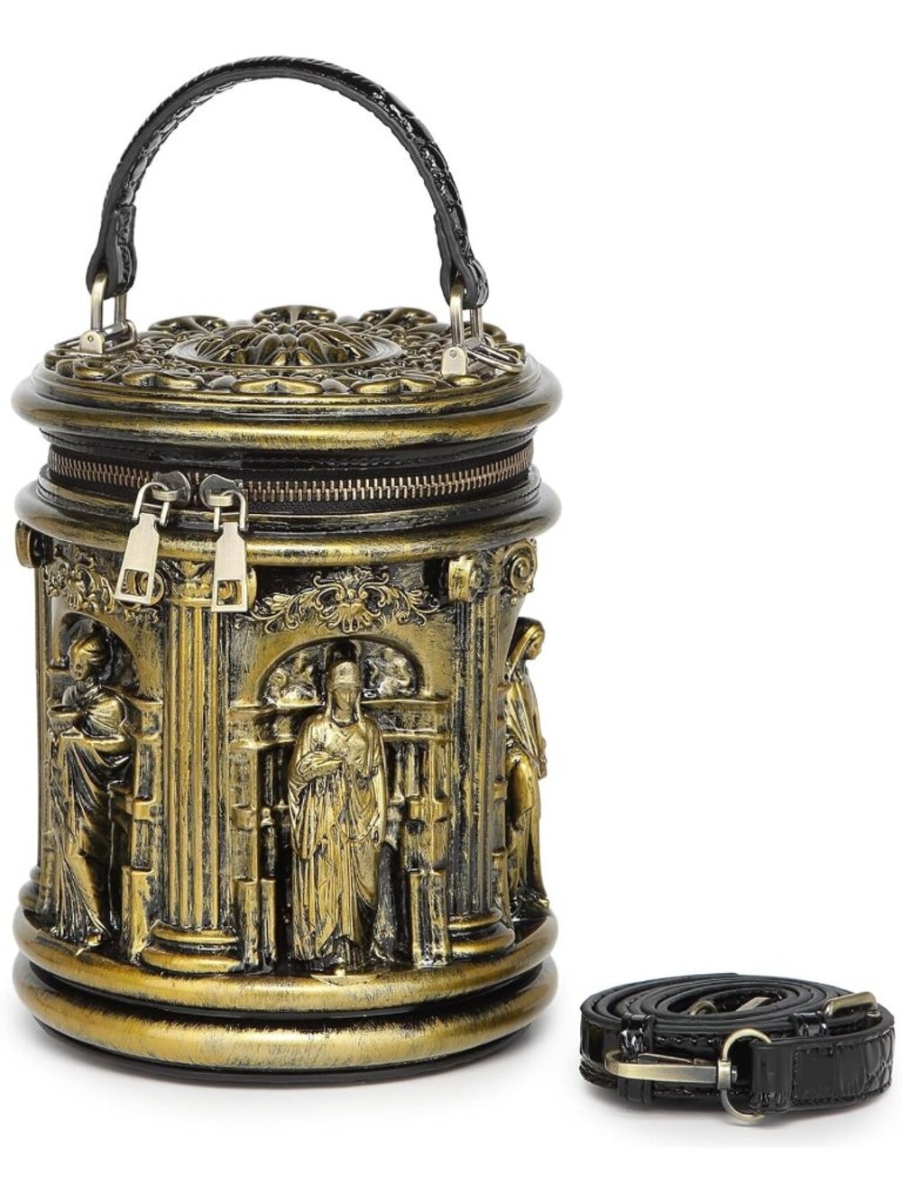 Women's Bucket Gold Unique Weird Shape Purse Detachable Strap Crossbody Bag